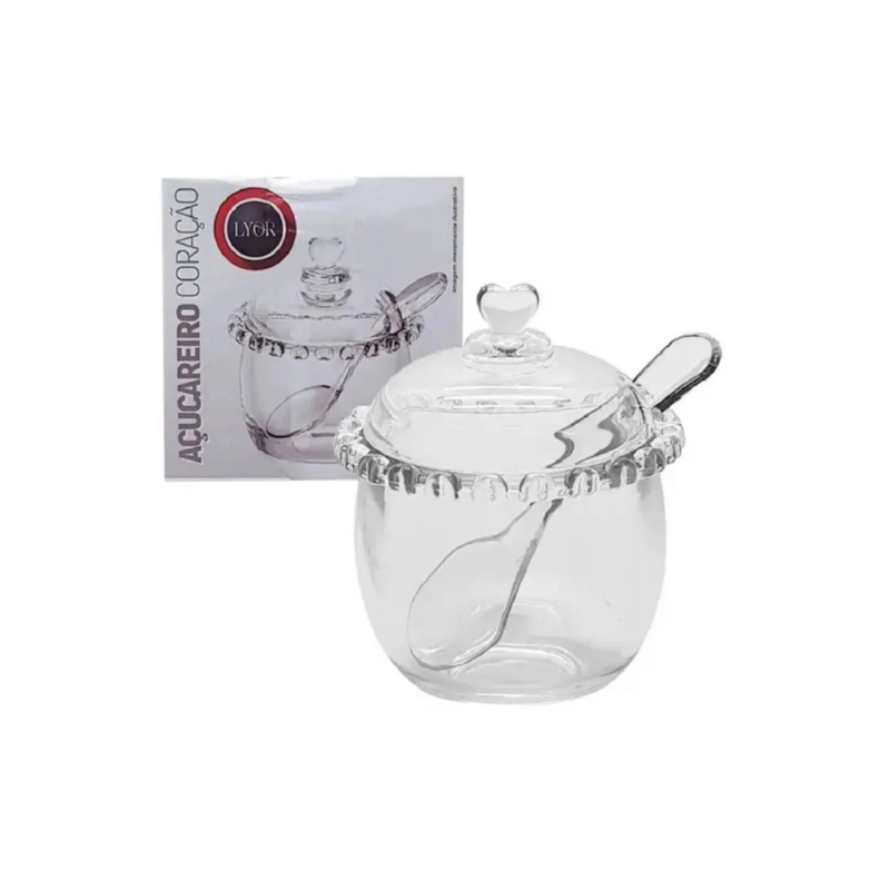 Açucareiro De Cristal Com Colher Coração 9,5cmX12cm 200ml Lyor 