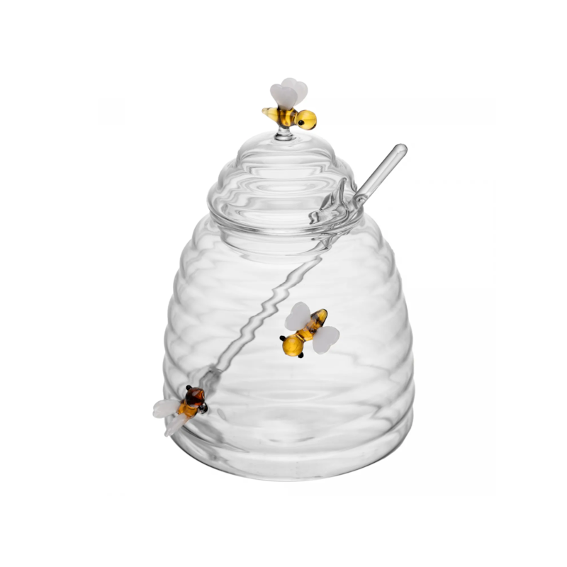 Açucareiro de Vidro Borossilicato com Colher e Tampa Lovely Bee 500ml Lyor