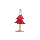 Árvore Decorativa com Estrela de Madeira 33cm Vermelho e Branco Cromus