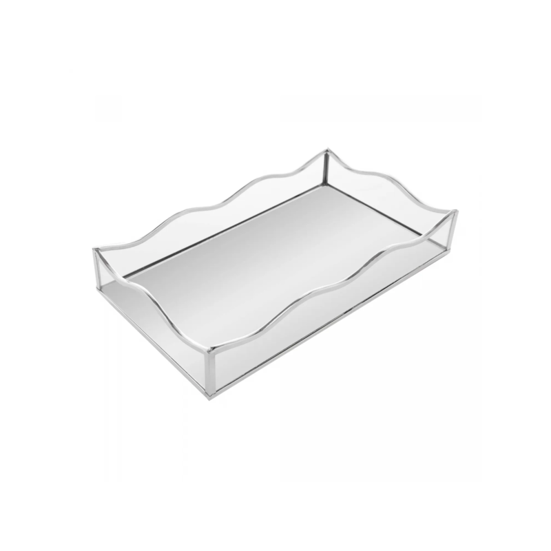 Bandeja Ocean Prateada Metal 15x25x4cm Lyor