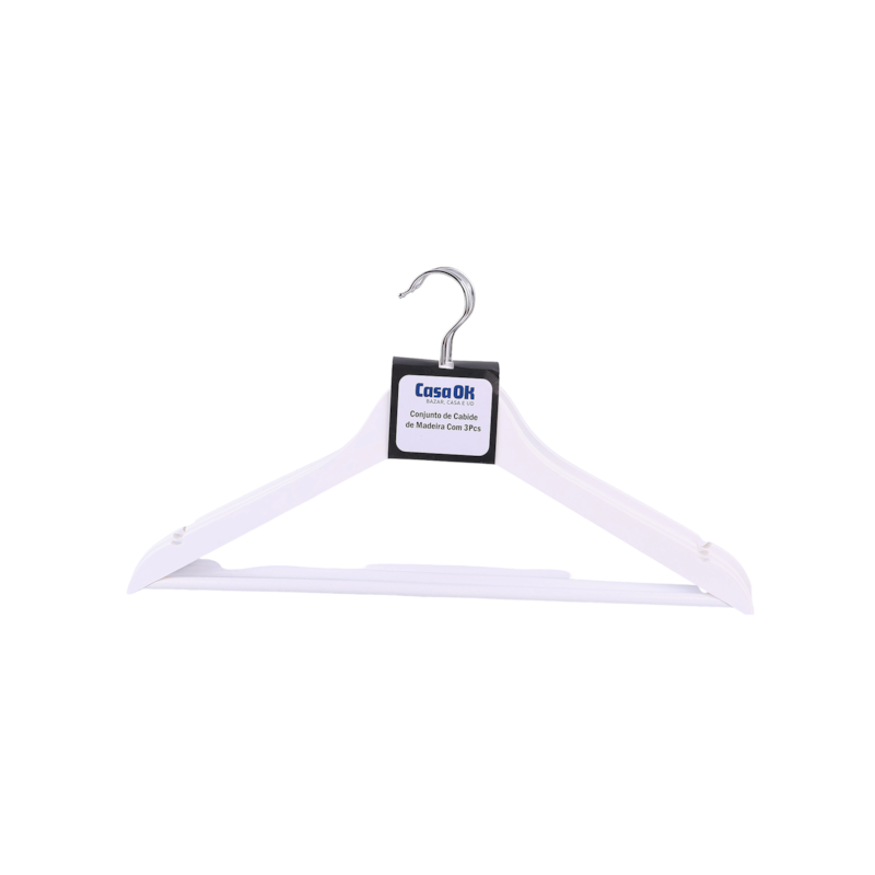 Cabide de Madeira Branco Kit 3 Peças Casa Ok