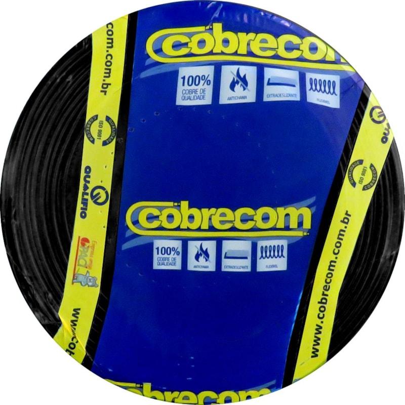 Cabo Flexível Antichamas 1,5 mm² Rolo Com 50 Metros 750V 1 Condutor Preto - Cobrecom