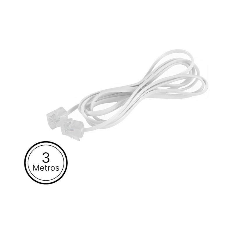 Cabo Liso para Telefone RJ11 6x4 Branco 3 Metros A.Santos
