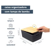 Caixa Organizadora com Tampa Bambu Preto 4 Litros Oikos
