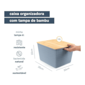 Caixa Organizadora com Tampa de Bambu Azul 18L Oikos