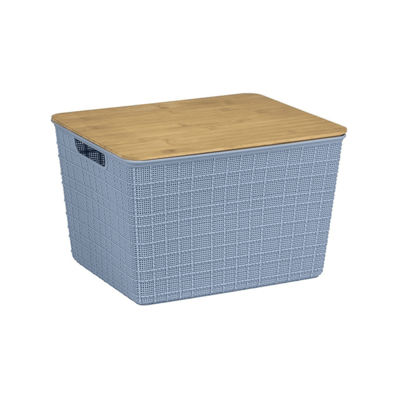 Caixa Organizadora com Tampa de Bambu Azul 18L Oikos
