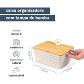 Caixa Organizadora com Tampa de Bambu Branco 4L Oikos