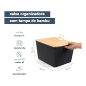 Caixa Organizadora de Bambu Cinza Claro 18L Oikos