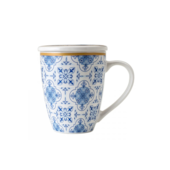 Caneca de Porcelana Super White com Tampa e Filtro Lisboa Azul/Branca 340ml Lyor