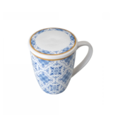 Caneca de Porcelana Super White com Tampa e Filtro Lisboa Azul/Branca 340ml Lyor