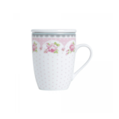 Caneca de Porcelana Super White com Tampa e Filtro Rose Rosa/Branca 340ml Lyor