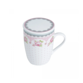 Caneca de Porcelana Super White com Tampa e Filtro Rose Rosa/Branca 340ml Lyor
