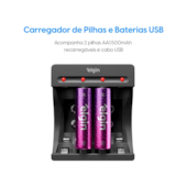 Carregador de Pilhas USB Elgin