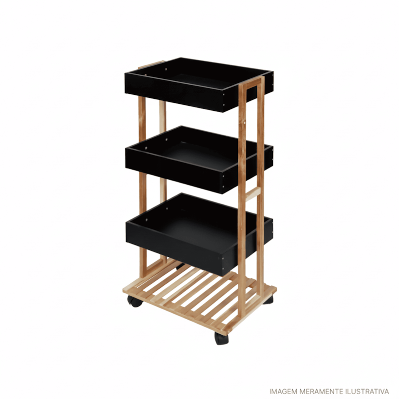 Carrinho Multiuso com 4 Camadas Preta Casa Ok