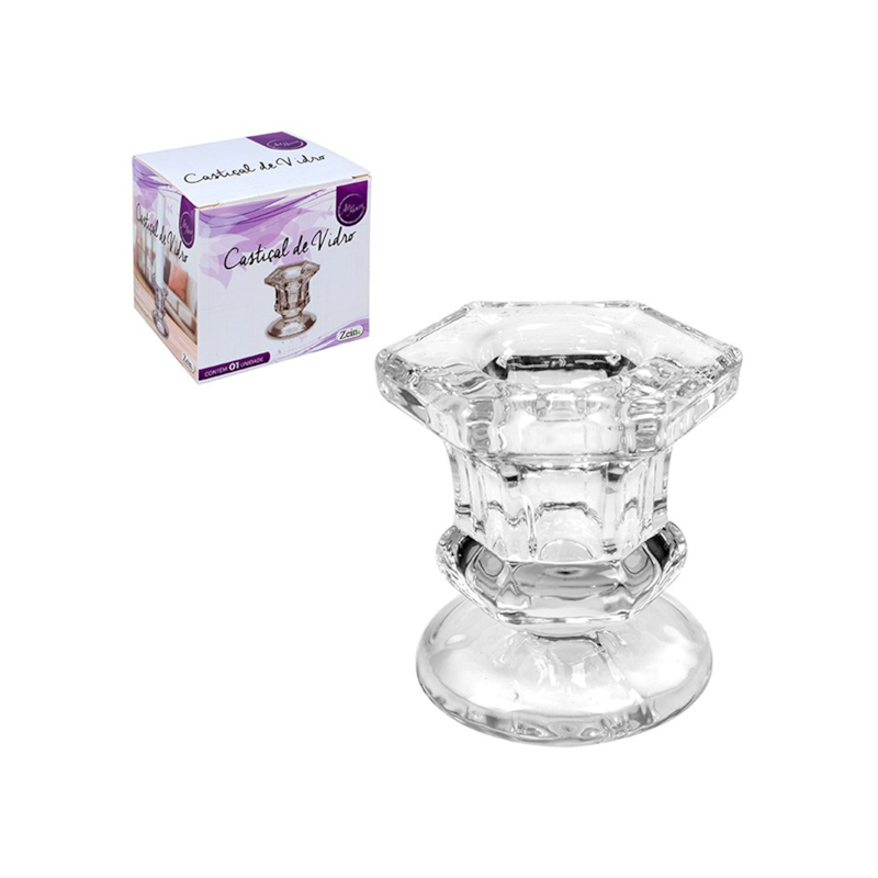 Castiçal de Vidro Sextavado 5x5,5cm Zein