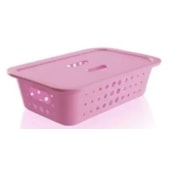 Cesta Organizadora Cube G Baixa com Tampa Rosa