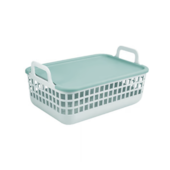 Cesto Organizador 9L Telado com Tampa e Alça Plástico Azul Ciano Oikos