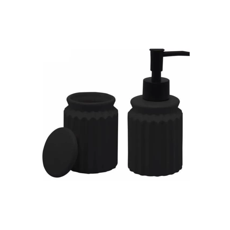 Conjunto 2 Peças Banheiro Stripes Cerâmica Preto Lyor