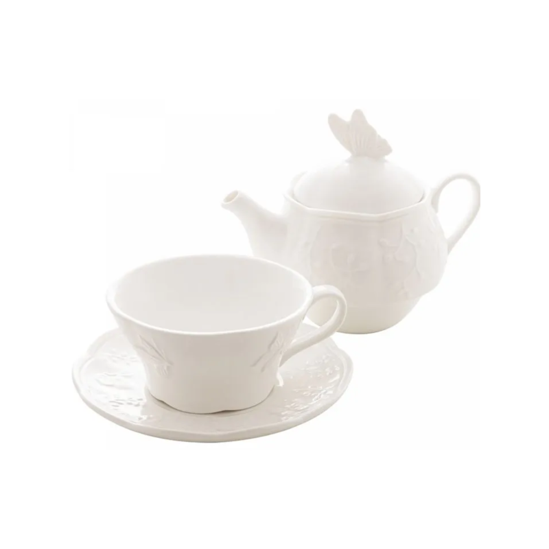 Conjunto 3 Peças de Chá de Porcelana Butterfly Flower Lyor