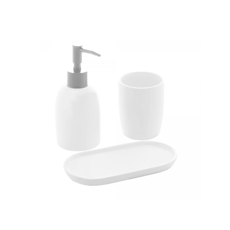 Conjunto 3 Peças para Banheiro de Cerâmica Londres Branco e Prata Lyor