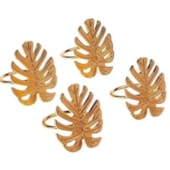 Conjunto 4 Anéis para Guardanapo Leaf Dourado
