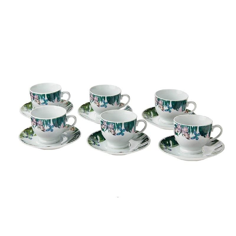 Conjunto de 6 Xícaras de Chá com Pires em Porcelana Nature
