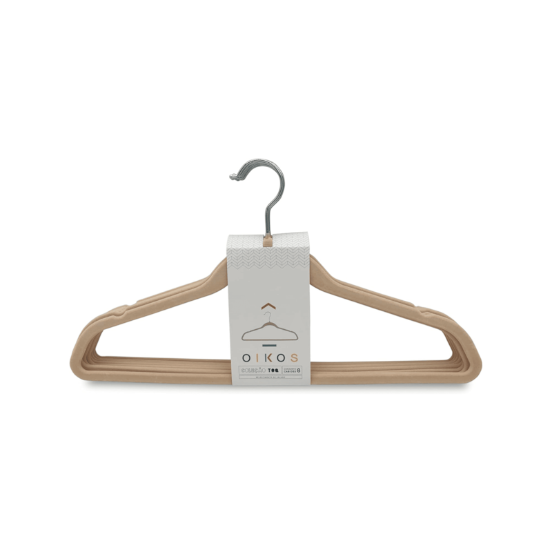 Conjunto de Cabides Veludo Bege 8 Peças Oikos