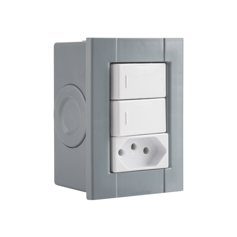Conjunto de Sobrepor 2 Interruptores Simples e 1 Tomada 2P+T 10A Liz Plastibox Tramontina