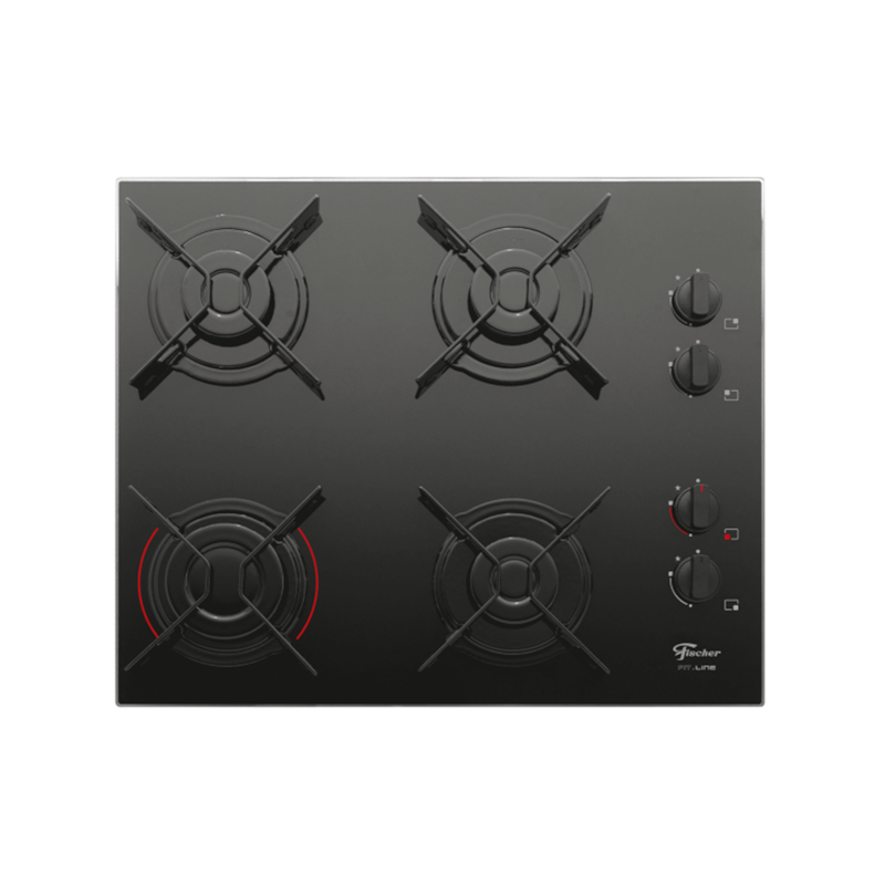 Cooktop 4 Bocas Fit Line a Gás e Mesa de Vidro Preto Fischer