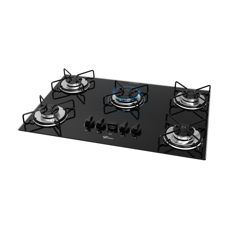 Cooktop 5 Bocas Fit Line a Gás e Mesa de Vidro Preto Fischer