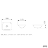 Cuba Sobrepor/Embutir Retangular 390mm x 310mm  Branco Celite Cuba Sobrepor/Embutir Retangular 390mm x 310mm  Branco Celite