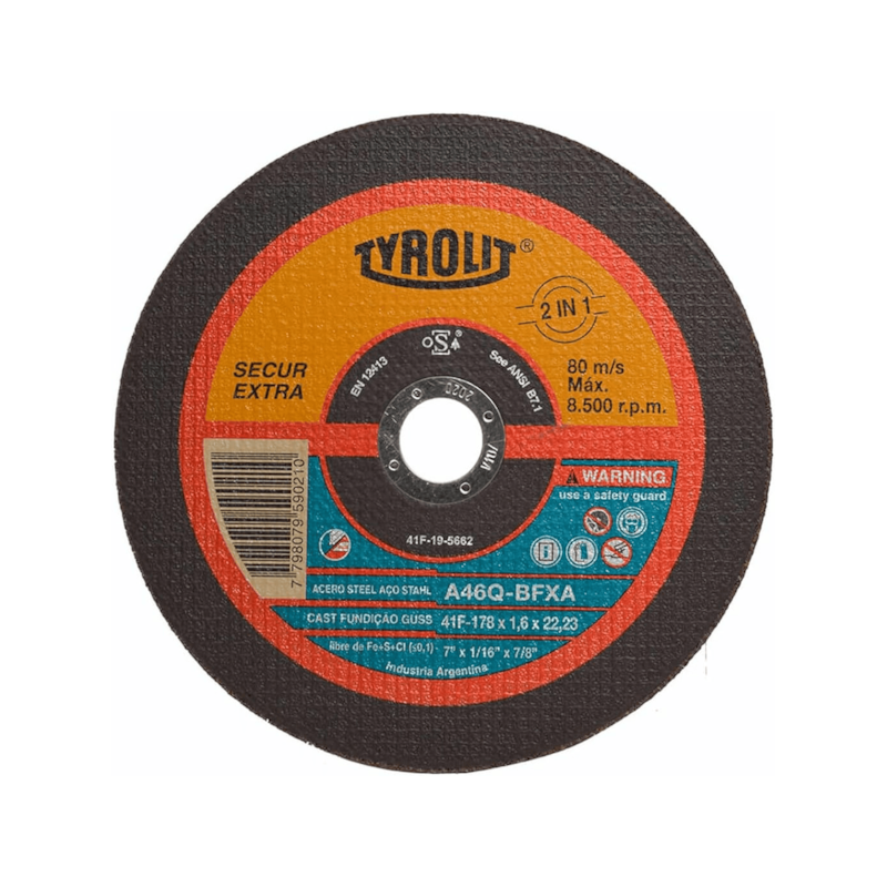 Disco de Corte 178x1,6x22,2 A46Q Secur Tyrolit