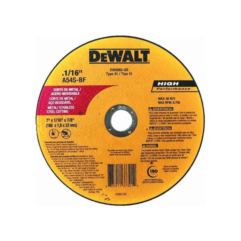 Disco de Corte Fino Metal Inox 7x1,6mm 7/8" Dewalt