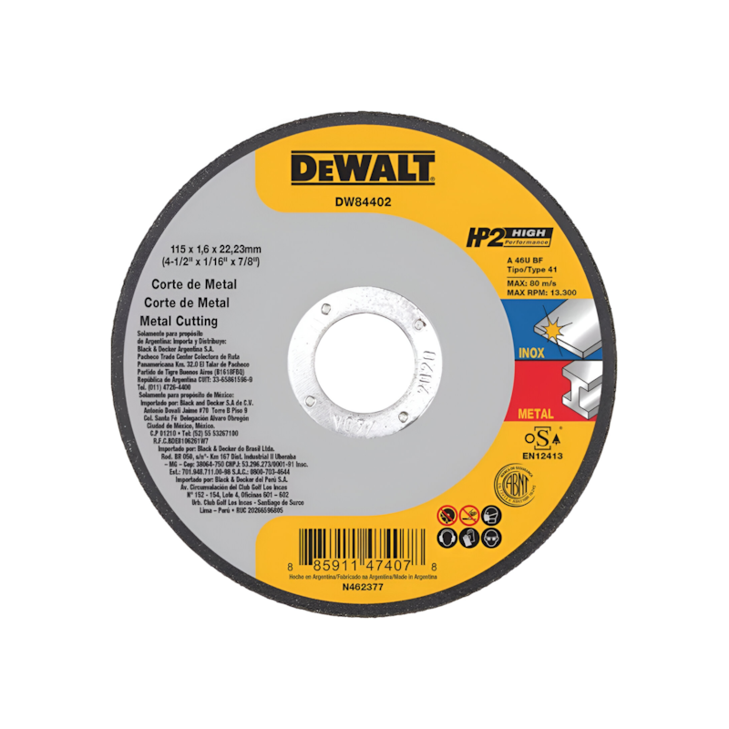 Disco de Corte Inox HP2 4.1/2x1,6mm x 7/8mm Dewalt