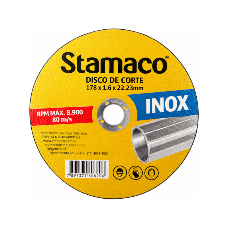 Disco de Corte para Inox 7" 178x1,6x22.23mm para Esmerilhadeira Stamaco