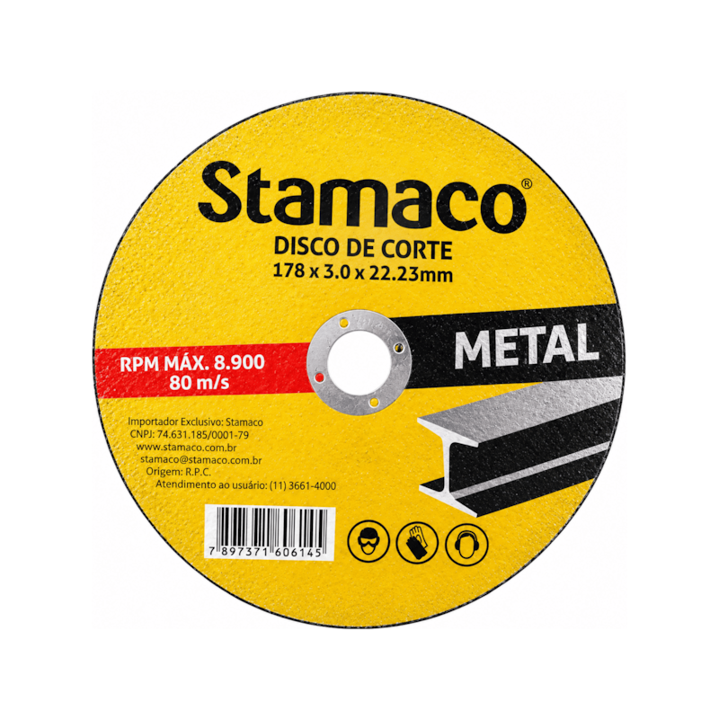 Disco de Corte para Metal 7" 178x22,23x3,0mm para Esmerilhadeira Stamaco