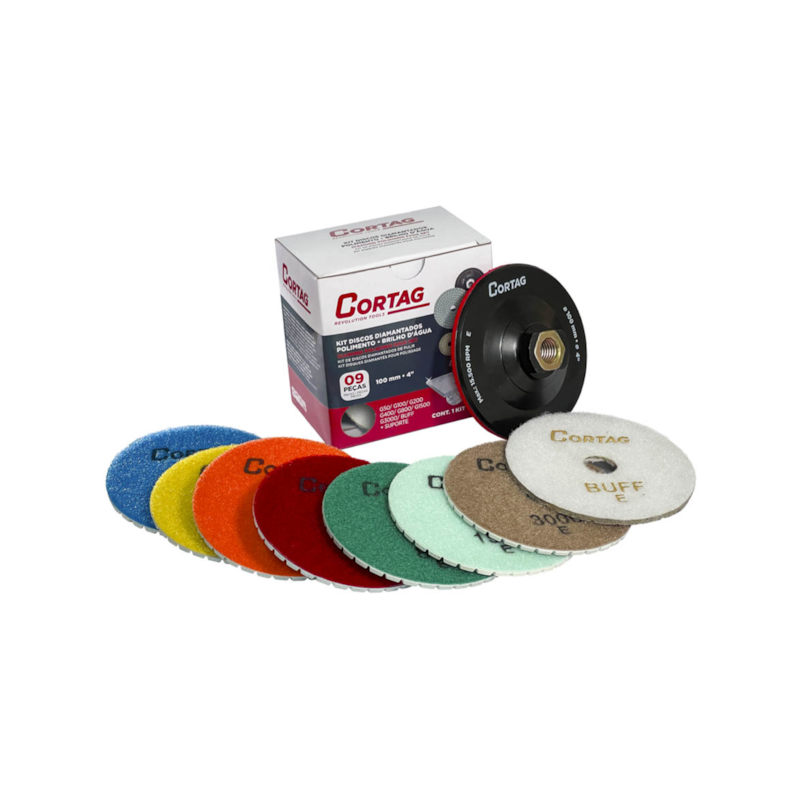 Disco Diamantado para Polimento Seco/Umido Jogo 8 Peças 100mm Cortag