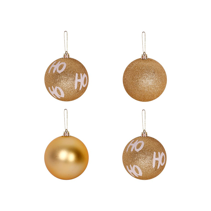 Enfeite Natalino Bola HOHOHO Dourada 8cm com 4 Peças Zein