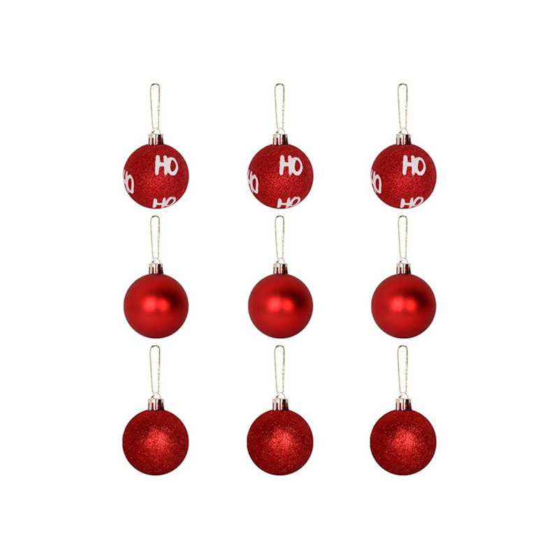 Enfeite Natalino Bola HOHOHO Vermelha 5cm com 9 Peças Zein