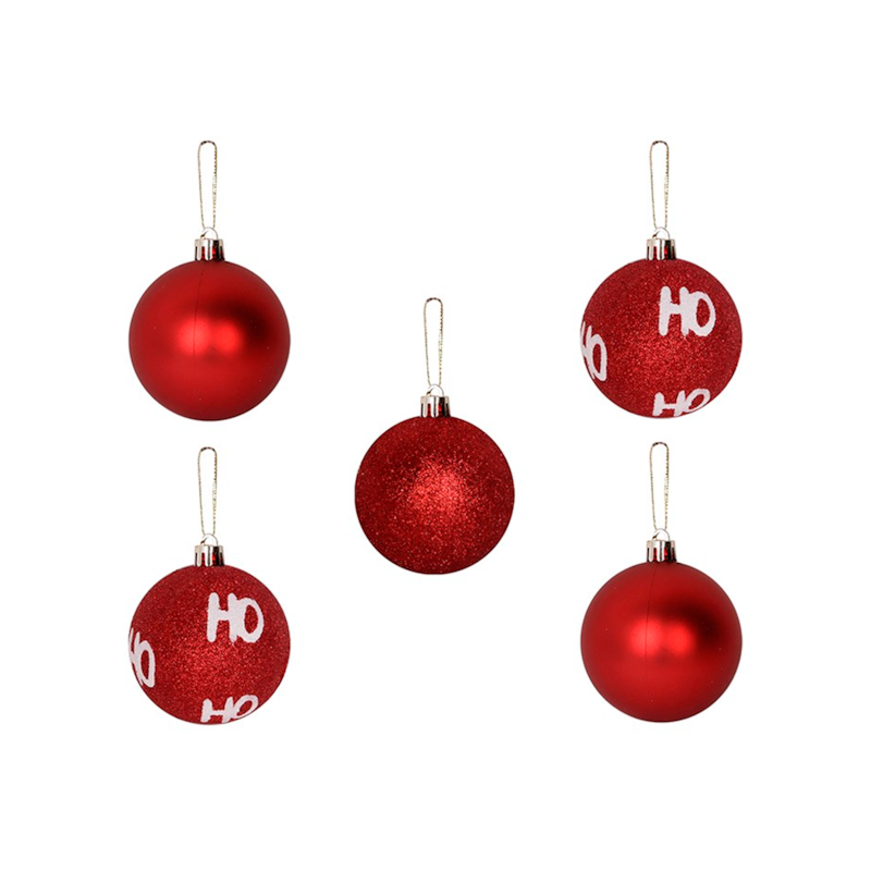 Enfeite Natalino Bola HOHOHO Vermelha 7cm com 5 Peças Zein