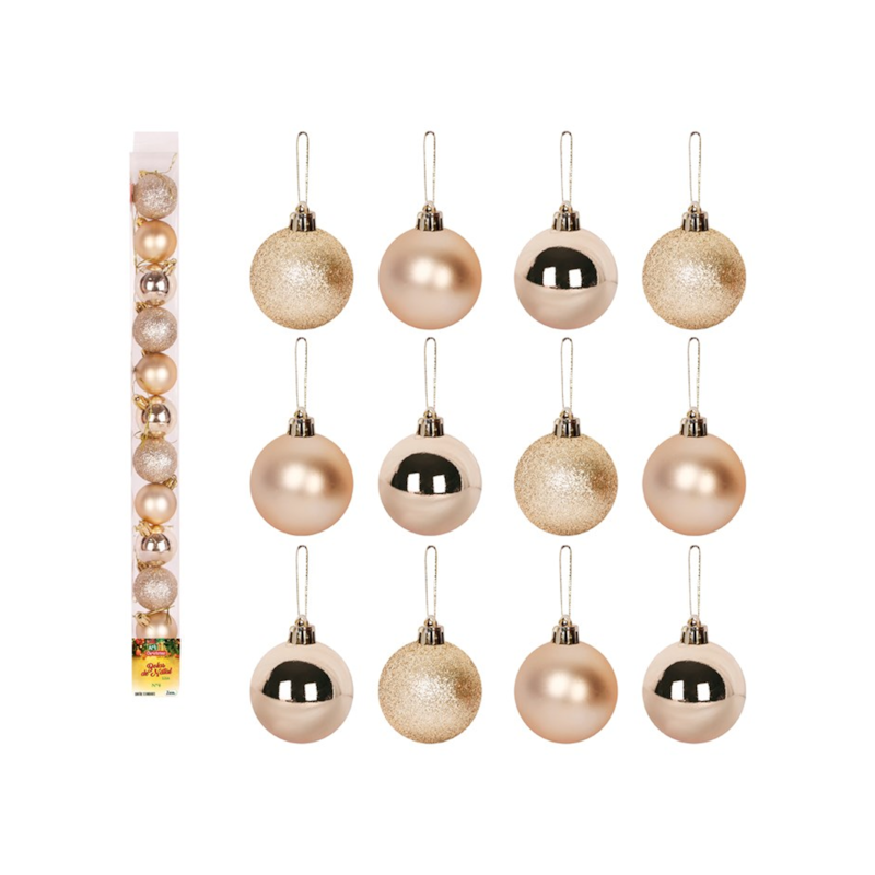 Enfeite Natalino Bola Lisa Champanhe 4cm com 12 Peças Zein