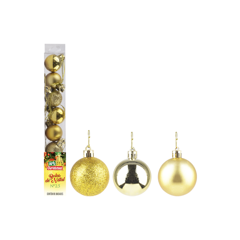 Enfeite Natalino Bola Lisa Dourada 2,5cm com 8 Peças Zein