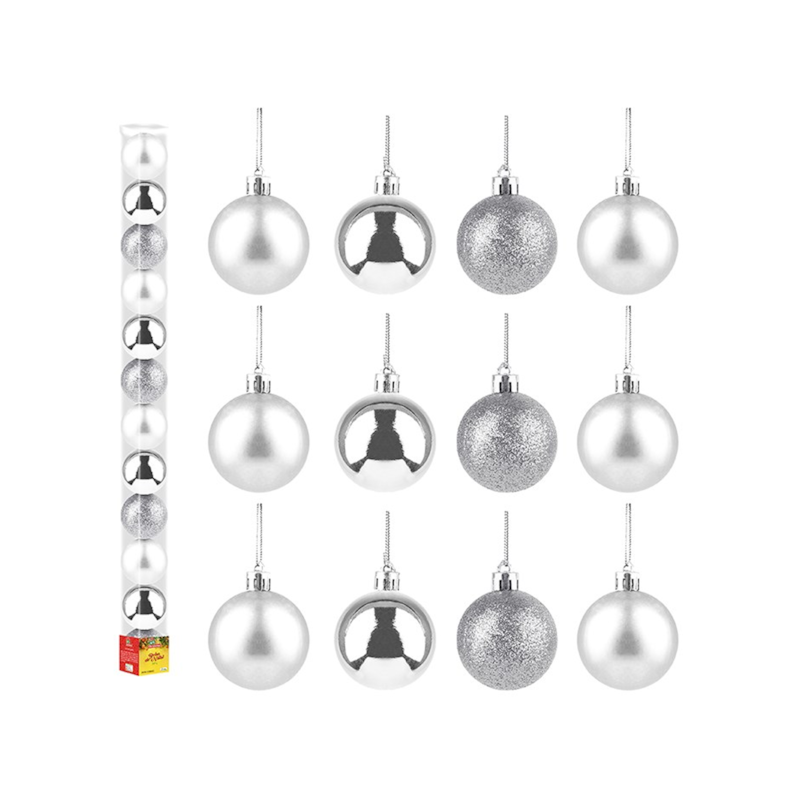 Enfeite Natalino Bola Lisa Prata 4cm com 12 Peças Zein