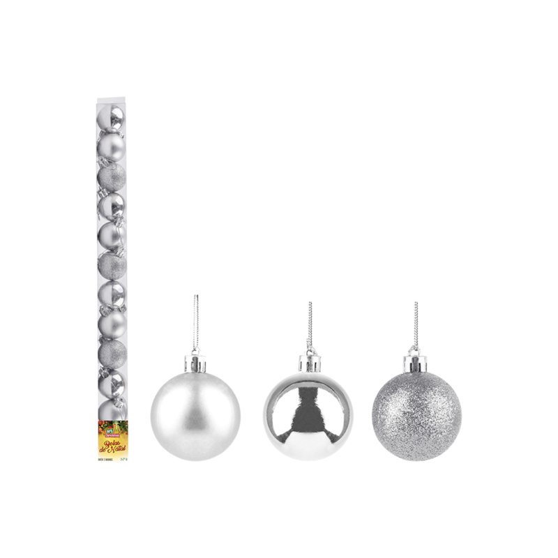 Enfeite Natalino Bola Lisa Prata 4cm com 12 Peças Zein