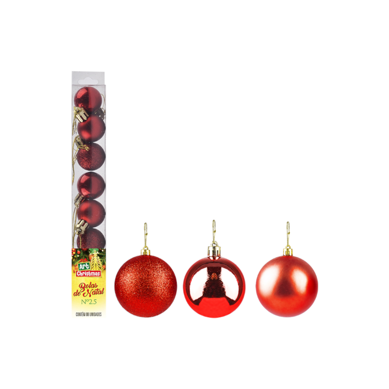 Enfeite Natalino Bola Lisa Vermelha 2,5cm com 8 Peças Zein