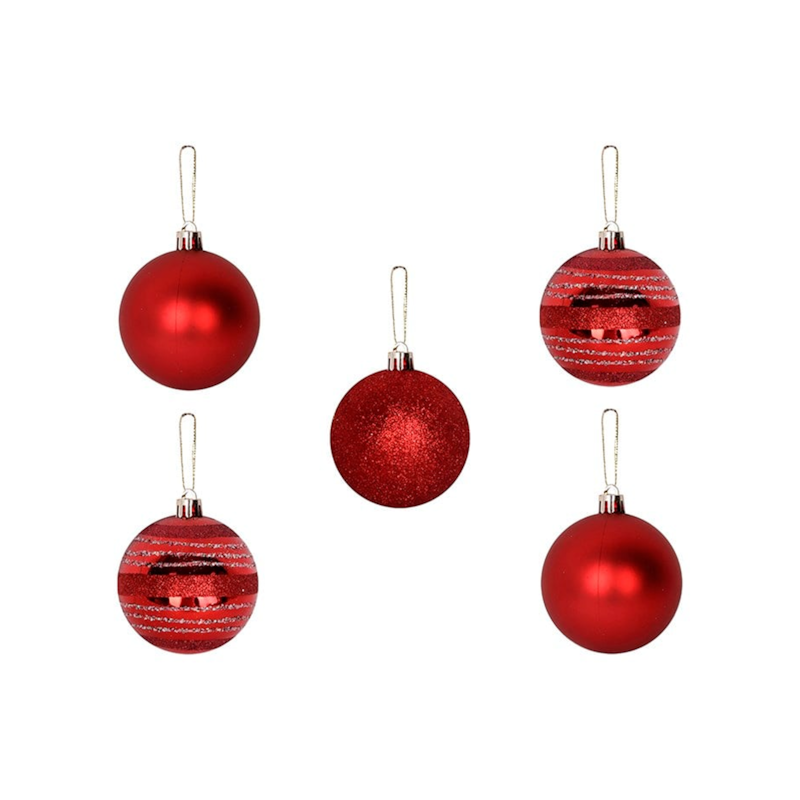 Enfeite Natalino Bola TB Encanto 7cm com 5 Peças Vermelho Zein