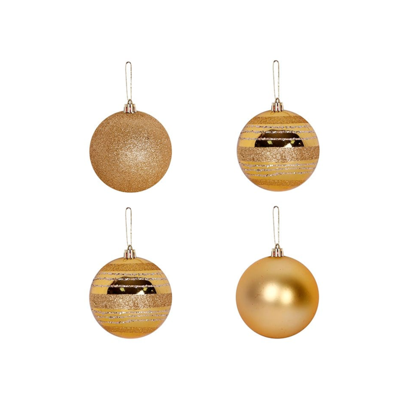 Enfeite Natalino Bola TB Encanto 8cm com 4 Peças Dourado Zein