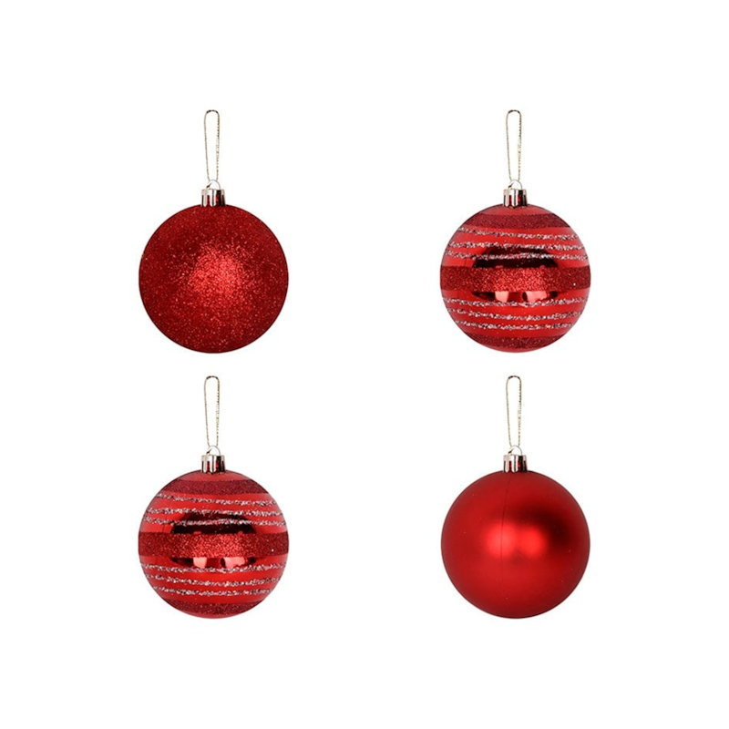 Enfeite Natalino Bola TB Encanto 8cm com 4 Peças Vermelho Zein