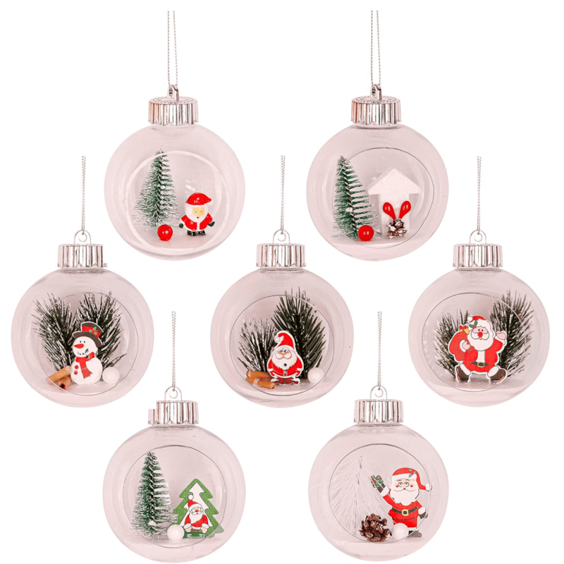 Enfeite Natalino Bola Transparente Decorada 1 Peça Zein