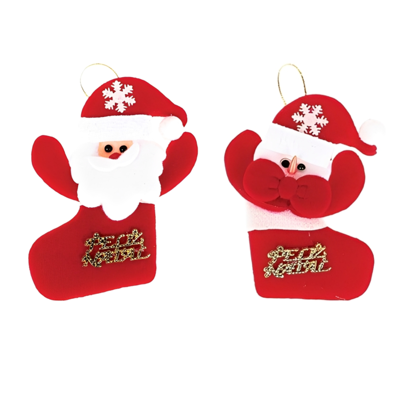 Enfeite Natalino Boneco do Papai Noel e Boneco de Neve na Bota 12x7cm Zein